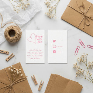 Cartão De Informações Cor-de-rosa e branco feito com coração de amor, li