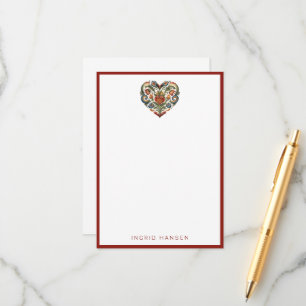 Cartão De Informações Coração de Arte Popular Rosemaling Norueguesa Encl