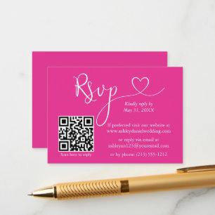 Cartão De Informações Coração de Caligrafia Moderna Casamento QR RSVP Ro