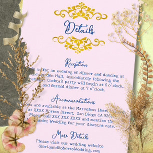 Cartão De Informações Coração Floral Barroco Rosa Casamento Mexicano