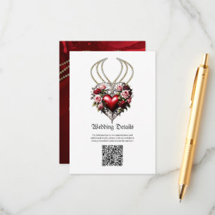 Cartão De Informações Coração gótico nobre com flores.