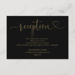Cartão De Informações Coração Preto E Dourado Letra de casamento Recepçã