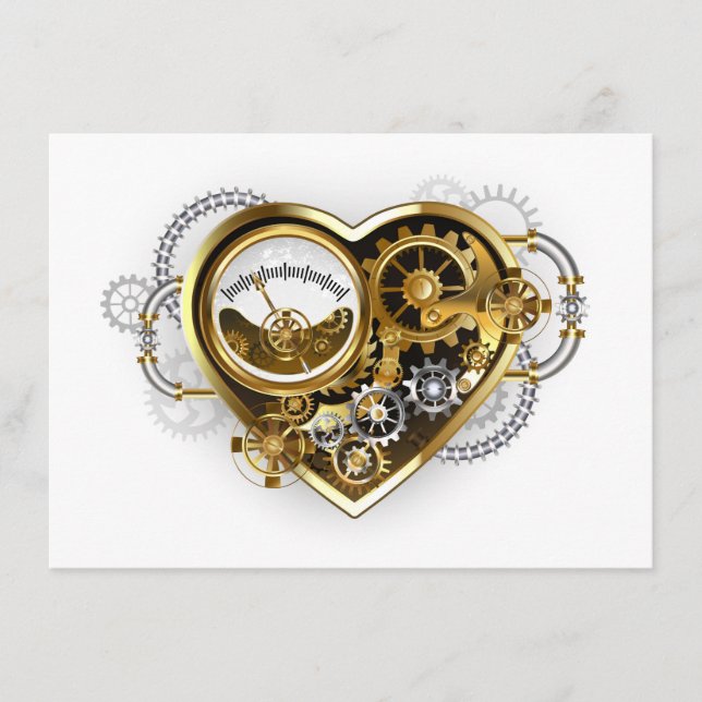 Cartão De Informações Coração Steampunk com Manômetro (Frente)
