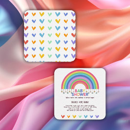 Cartão De Informações Corações Coloridos Encontram Chá de fraldas Arco-Í