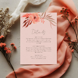 Cartão De Informações Coral Pink Orange Floral Wedding Details