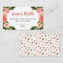 Coral Red Roses Floral Baby Shower Diaper Raffle