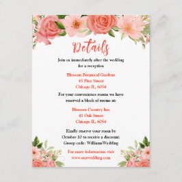 Cartão De Informações Coral Red Roses with Foliage