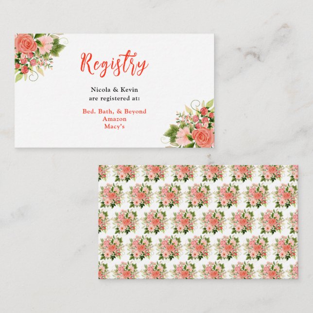 Cartão De Informações Coral Red Roses with Foliage (Frente/Verso)