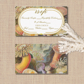 Cartão De Informações Coral Reef Vintage Gold Tone Wedding RSVP