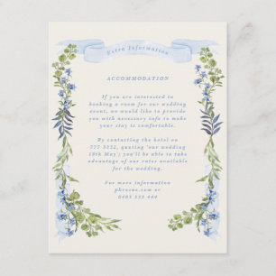 Cartão De Informações coroa de casamento com crista de jardim azul e ver
