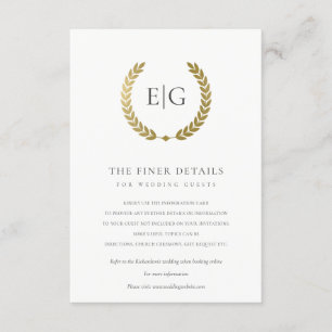 CARTÃO DE INFORMAÇÕES COROA DE LORO FLORAL OURO ELEGANT DETALHE CASAMENT