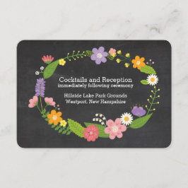 Cartão De Informações Coroa de Madeira Boho em Casamento de Quadro Negro