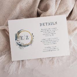 Cartão De Informações Coroa de Monograma Floral Boho Blue Moon Detalhes