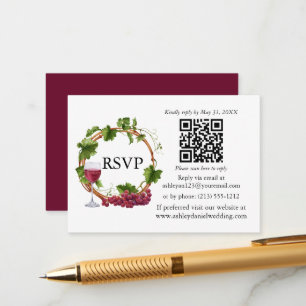 Cartão De Informações Coroa de Vinhas de Uva em Aquarela Casamento QR RS