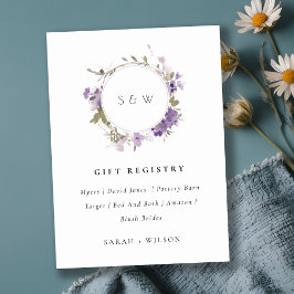 Cartão De Informações Coroa Floral de Lilás para Casamento Registro de P