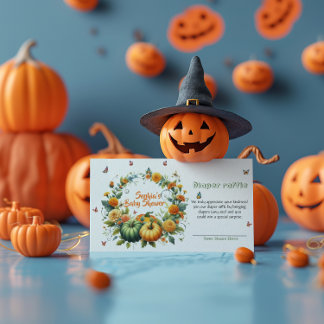 Cartão De Informações Coroa Floral Encantada com Pumpkin e Borboleta