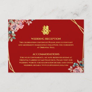 Cartão De Informações Coroa floral geométrica de ouro vermelho noivado c