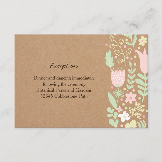 Cartão De Informações Coroa Floral Pastel Boho Casamento Rústico (Frente)