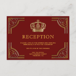 Cartão De Informações Coroa Ornata de Ouro Vermelho Elegante Recepção de