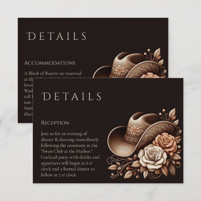 Cartão De Informações Country Western Cowgirl Hat com Flores (Frente/Verso)