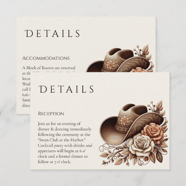 Cartão De Informações Country Western Cowgirl Hat com Flores (Frente/Verso)