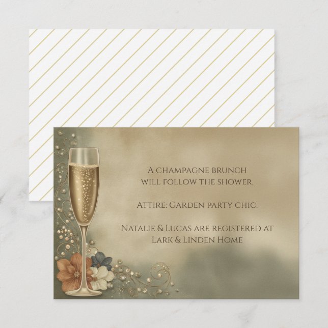 Cartão De Informações Couple’s Champagne Floral Wedding Shower (Frente/Verso)
