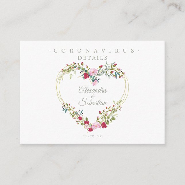 Cartão De Informações Covid19 Details Sophisticated Red Chic Heart (Frente)