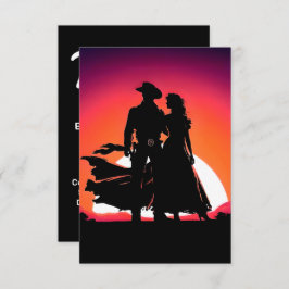 Cartão De Informações Cowboy e Cowgirl ao pôr do sol