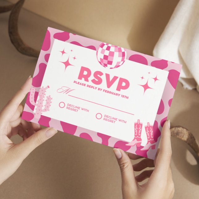 Cartão De Informações CowGirl Disco Rosa Você Vai Juntar-Se A Nós RSVP (Criador carregado)