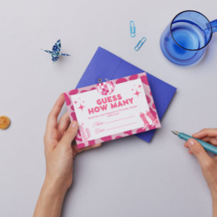 Cartão De Informações Cowgirl Rosa Disco Adivinha Quantos Jogo De Beijos