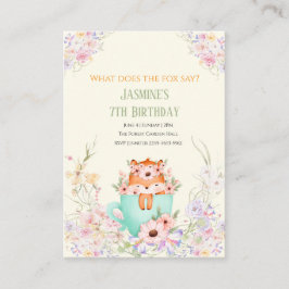 Cartão De Informações Cozy Fox Forest Magical Floral Birthday Invitation