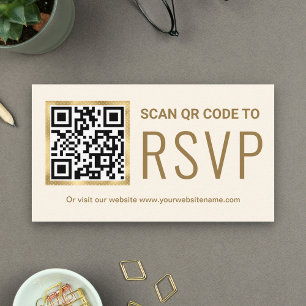 Cartão De Informações Cream Gold Foil QR Code RSVP Website de Casamento