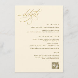 Cartão De Informações Creme Elegante e Detalhes do Casamento Dourado