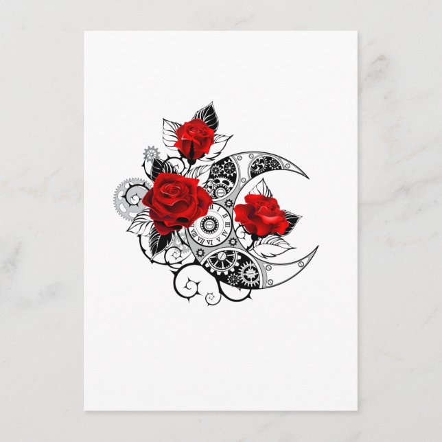 Cartão De Informações Crescente Mecânico com Rosas vermelhas (Frente)