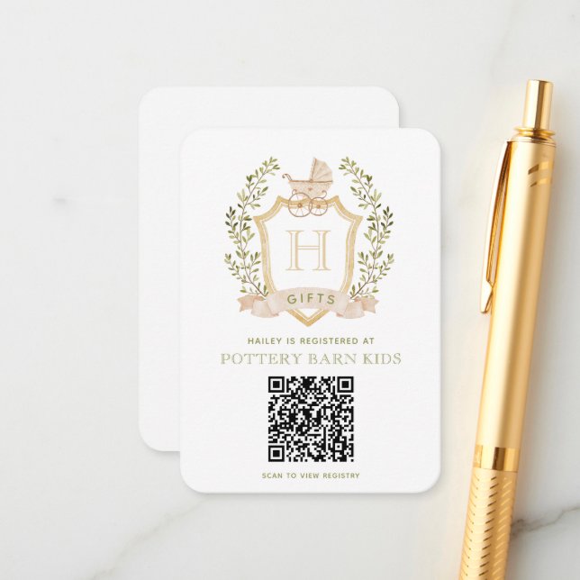 Cartão De Informações Crest de carruagem de bebê | Registro de presentes (Frente/Verso In Situ)