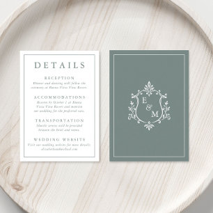 Cartão De Informações Crest de Monograma de Casamento com Detalhes em Ve