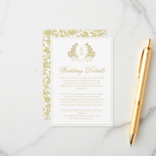 Cartão De Informações Crest Monograma Elegante Casamento Herança Azul Ma