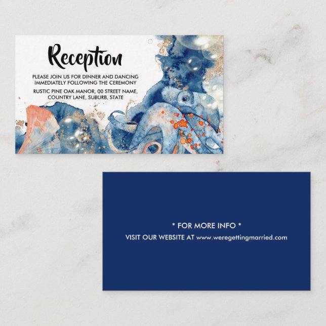 Cartão De Informações Criaturas oceânicas octopus marinho mar laranja az (Frente/Verso)