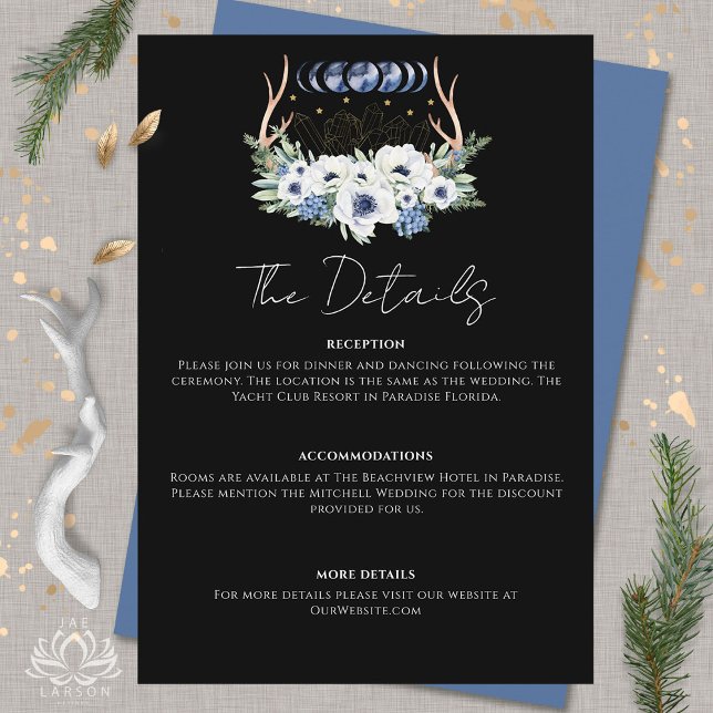 Cartão De Informações Cristais de Lua Flores Boho Casamento Metafísico  (Moon Crystals Flowers Boho Metaphysical Wedding Enclosure Card by Jae Larson Designs)