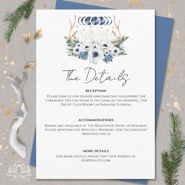 Cartão De Informações Cristais de Lua Flores Casamento Boho Metafísico  (Criador carregado)