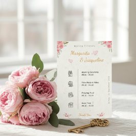 Cartão De Informações Cronograma de Casamento Floral Rosa Elegante