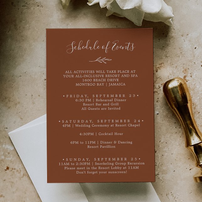 Cartão De Informações Cronograma de Eventos de Fim de Semana em Terracot (Criador carregado)