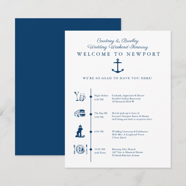 Cartão De Informações Cronograma do Itinerário do Fim de Semana de Casam (Frente/Verso)