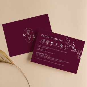Cartão De Informações Cronologia de Casamento Boho Minimalista Burgundy