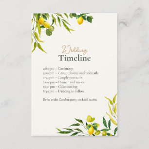 Cartão De Informações Cronologia de Casamento com Limão em Aquarela e Có