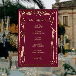 Cartão De Informações Cronologia de Casamento Ilustrada Cortina
