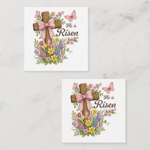 Cartão De Informações Cruz Floral Cristã - Ele Ressuscitou Religiosa