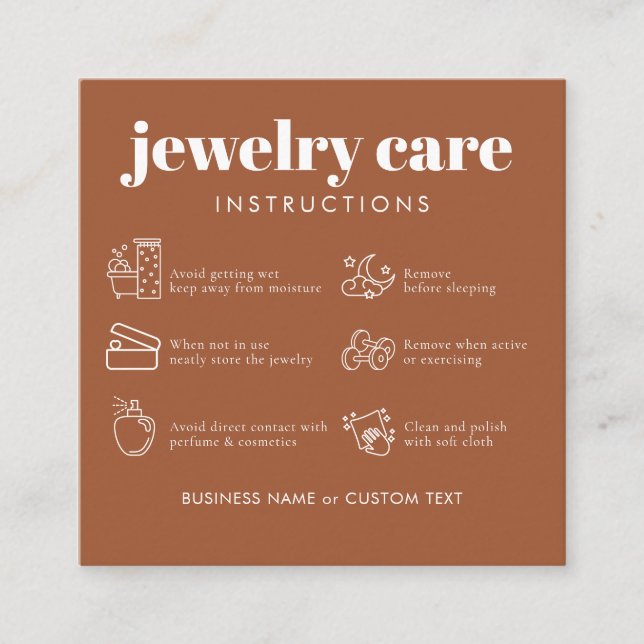 Cartão De Informações Cuidado Mínimo com Joias Agradecimento Negócios Te (Frente)