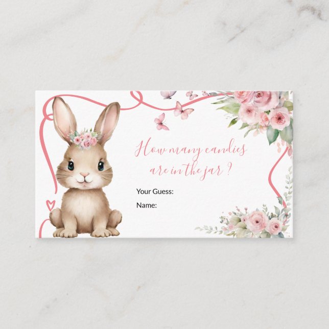Cartão De Informações Cute Bunny Baby Shower Girl How Many Candies (Frente)