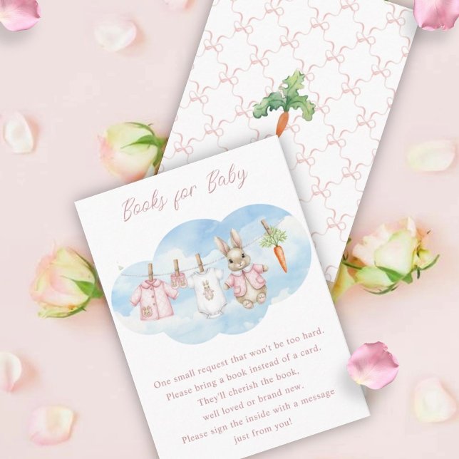 Cartão De Informações Cute Bunny Clothesline Baby Shower Book Request (Criador carregado)